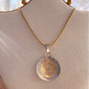Two-Tone Aztec Coin Pendant Necklace – Stamped FINI